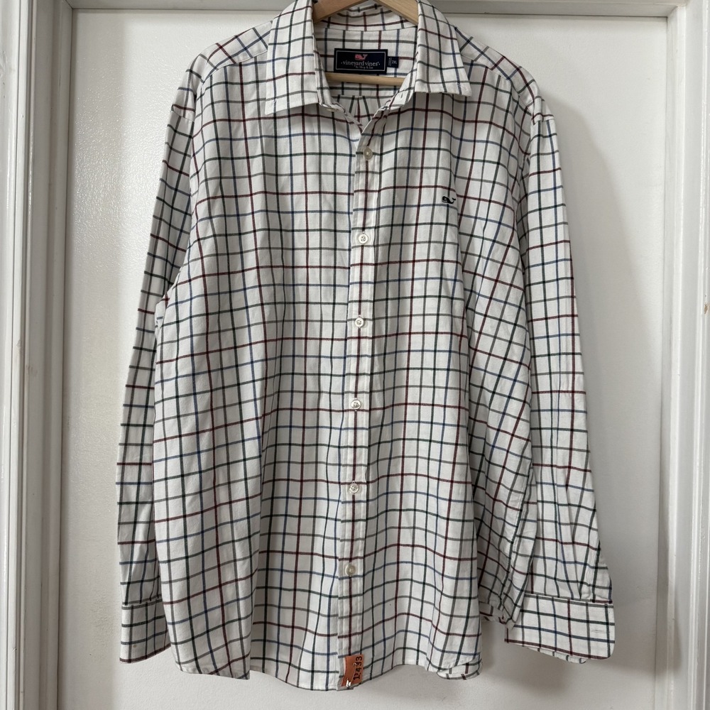 Vineyard Vines Button Down White Mens 2XL Tattersall Flannel Excellent Condition